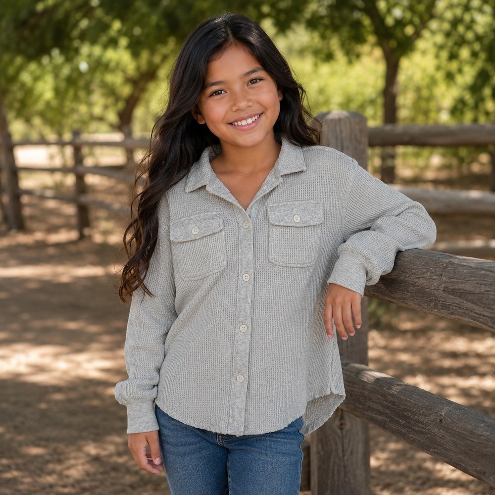 Limited Too Girls Gray Waffle‎ Knit Shacket Button Down Shirt Jacket L 12 14